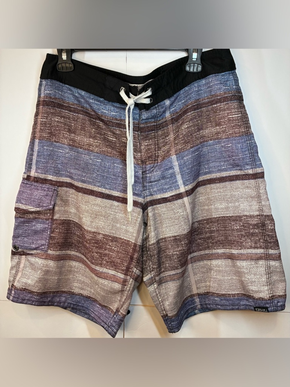 Ezekiel Board Shorts Men’s 32 Striped Surf Swim Trunks Drawstring Cargo Pocket